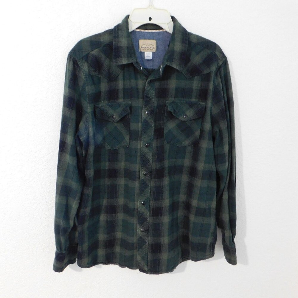 Roebuck and Co Flannel Shirt Mens Large Snap Front Western Cotton Pockets